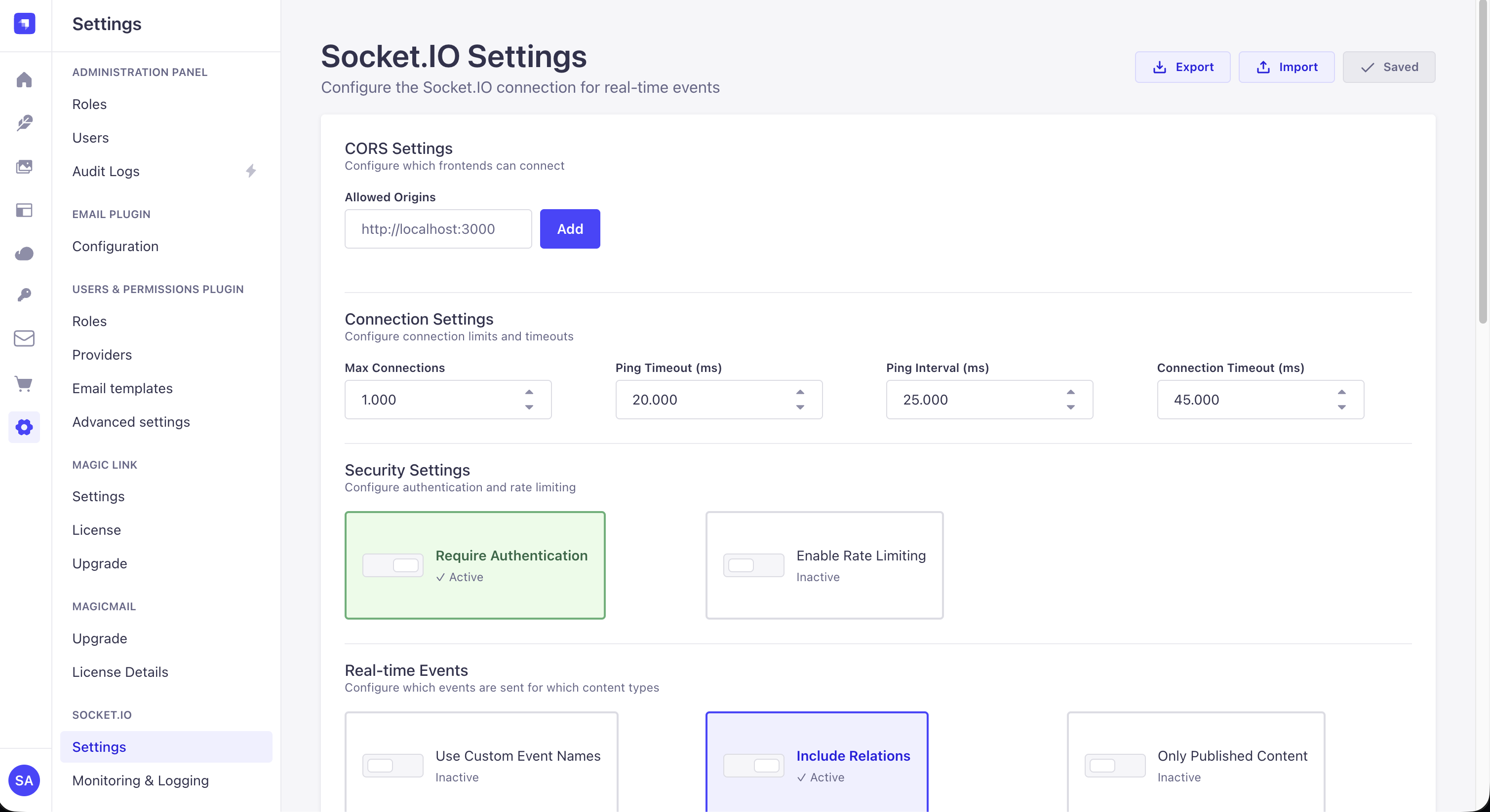 Socket.IO Settings